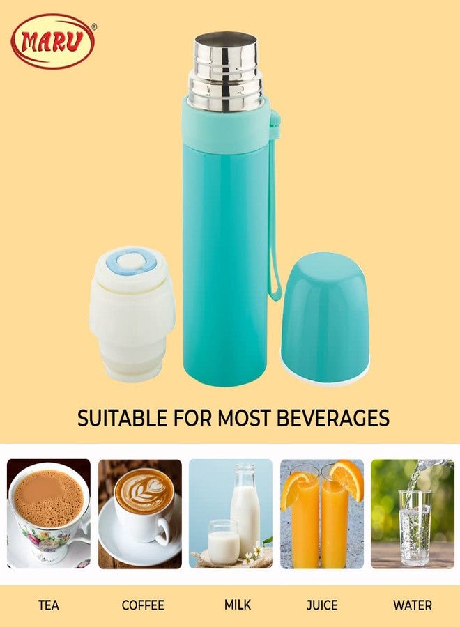 مارو ترمس مارو المعزول المصنوع من الفولاذ المقاوم للصدأ | ترمس معزول بجدار مزدوج لحفظ المشروبات الساخنة والباردة | زجاجة ماء ساخن للمكتب - 350 مل (لون أخضر بحري) - Image 5